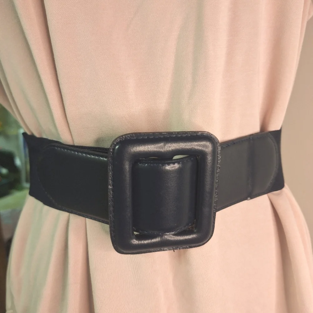 Navy Square Buckle Stretch Belt Size Small/ Med